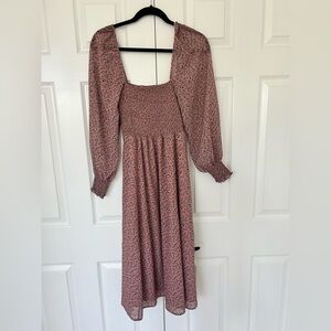 o.p.t. Smocked Square-Neck Midi Dress in Dusty Rose Floral